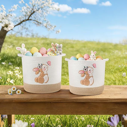 INough Easter Basket for Kids, Small Easter Basket for Toddler Spring Gift Basket Bunny Baskets, Toy Storage Baskets Woven Cotton Rope Storage Bins Toys Organizer Clothes Hamper (Medium, Bunny)