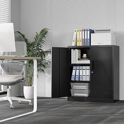 Metal Storage Cabinet, Garage Storage Cabinet with Locking Doors and Adjustable Shelves for Garage,Home,Office and School (Assembly Required，Black)