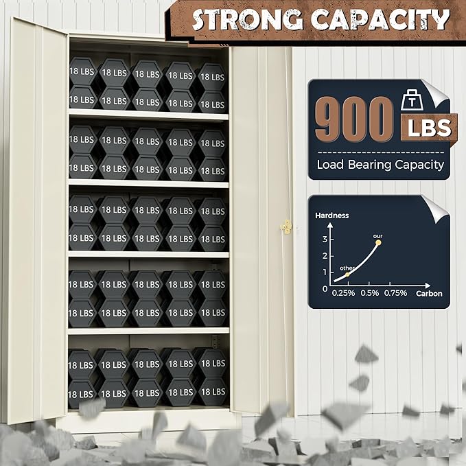 INTERGREAT Metal Storage Cabinet, 72” H Storage Cabinet with 2 Doors and 4 Adjustable Shelves for Office, Home, Garage, Pantry (Assembly Required, Grey)