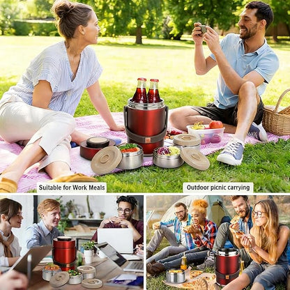 67oz Thermo for Hot Food,3-Layer Sealed Stackable Food Thermo,with Lunch Bag Soup Thermo,It Is Suitable for Daily Office Meals and Outdoor Meals (67 oz Red)