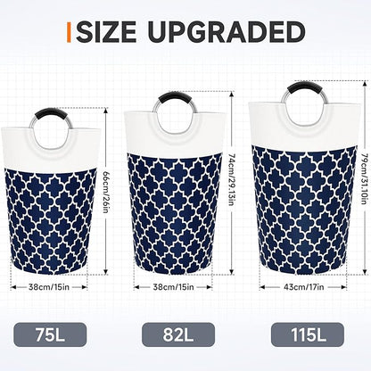 Large Laundry Basket Laundry Hamper Bag Washing Bin Clothes Bag Collapsible Tall with Handles Waterproof Travel Bathroom College Essentials Storage for College Dorm, Family (Blue) 115L
