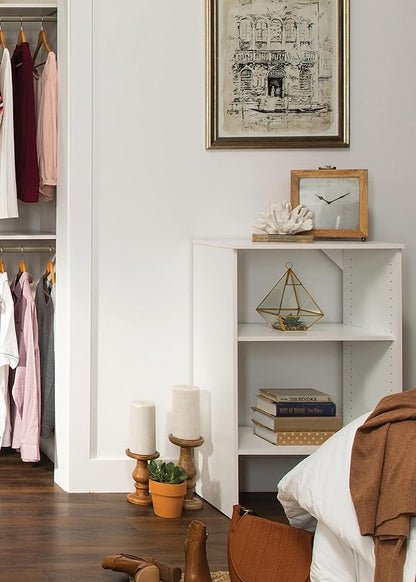 ClosetMaid SuiteSymphony Wood Shelf Unit, 2 Shelves, Adjustable, for Storage, Closet, Clothes, Shoes, Décor, TV, Books, Pure White