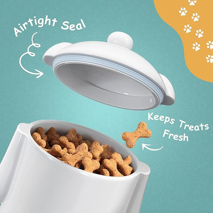 Barnyard Designs Dog and Cat Treat Container Set of 2 – Airtight Ceramic Treat Canisters with Lids, Rustic White Storage Jars for Kitchen Counter (Dog & Cat)