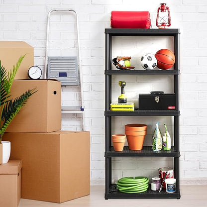 Gracious Living 5 Shelf Fixed Height Ventilated Medium Duty Storage Unit 14 x 32 x 72" Organizer System for Home, Garage, Basement, & Laundry, Black