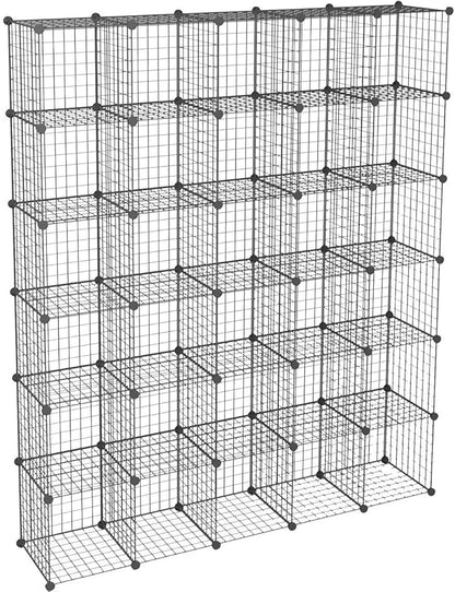 KOUSI DIY Wire Cube Storage, Modular Metal Shelf, Cubby Shelving, Stackable Grid Organizer, 30 Cube, Black