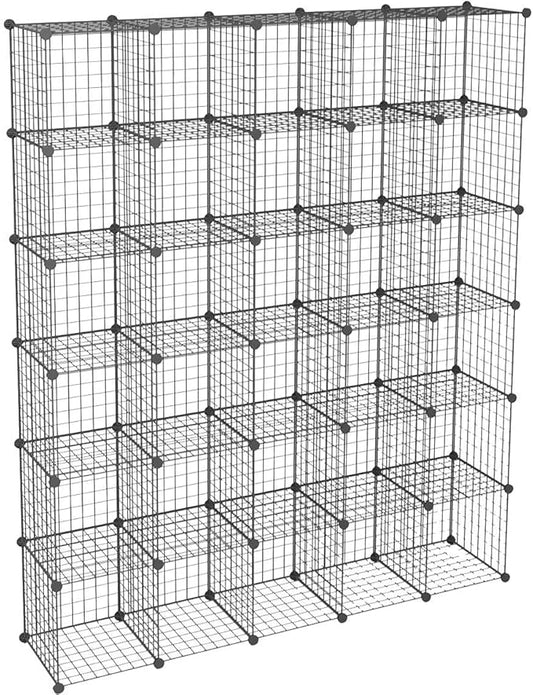 KOUSI DIY Wire Cube Storage, Modular Metal Shelf, Cubby Shelving, Stackable Grid Organizer, 30 Cube, Black