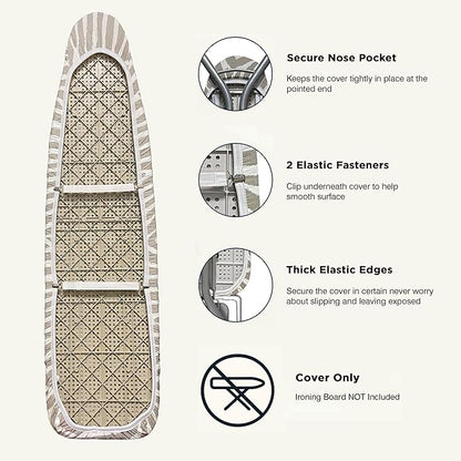 Ironing Board Cover and Pad 18"x54" Extra Thick Natural Cotton, Scorch and Stain Resistant Iron Board Cover, Extra Large Iron Board Cover with Fasteners Heavy Duty Heatproof Elastic Edge Zebra