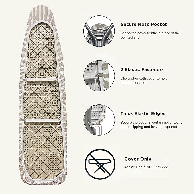 Ironing Board Cover and Pad 15"x54" Extra Thick Natural Cotton, Scorch and Stain Resistant Padding, Standard Size Iron Board Cover with Fasteners Heavy Duty Elastic Edge, Heatproof Zebra