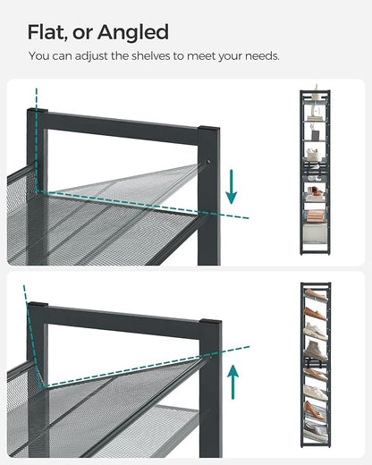 SONGMICS Shoe Rack, 8-Tier Shoe Organizer, Metal Rack for Garage, Set of 2, 4-Tier Stackable Shelf, with Adjustable Flat or Angled Shelves, 32-40 Pairs, Charcoal Gray ULMR08GB