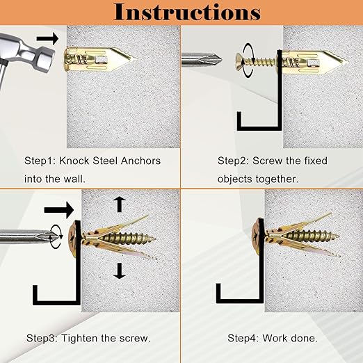 480 PCS Self Drilling Drywall Anchors Kit with Screws - 4 Sheetrock Anchors & 5 Screw Sizes (2025 Upgraded), No Drill Needed, Zinc Plated Steel and Plastic, Heavy Duty Wall Anchors