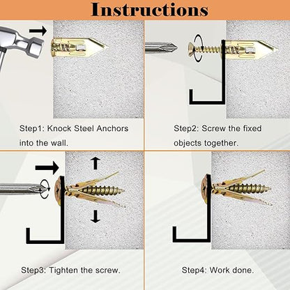 480 PCS Self Drilling Drywall Anchors Kit with Screws - 4 Sheetrock Anchors & 5 Screw Sizes (2025 Upgraded), No Drill Needed, Zinc Plated Steel and Plastic, Heavy Duty Wall Anchors