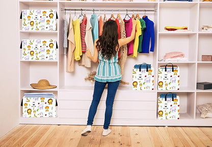 KUNRO Rectang Animals Storage Basket Gift Shelf Basket Storage Bin, Nursery Basket Organizer Box for With Handles for Room Deco