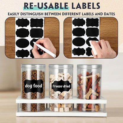 Suclain Dog Treat Container Set for Countertop Includes 3 Plastic Treat Jars, 1 Food Storage Tray with Sticker and Pen Farmhouse Pet Food Storage Organizer Gift for Pet Dog Owners