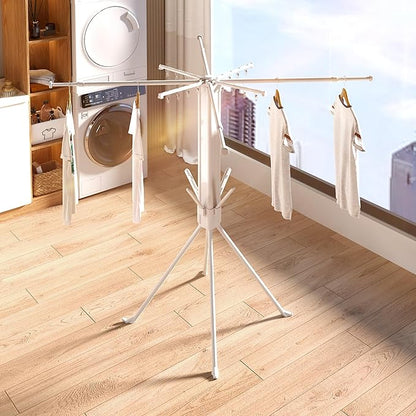 Foldable 4-Legged Clothes Drying Rack, Heavy Duty Laundry Drying Rack with Sock Clips & Shoe Holders, Large Capacity Collapsible Drying Stand for Indoor Outdoor Use