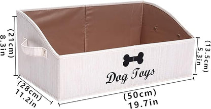 Geyecete Large dog toy bin dog toy box storage box - Foldable Fabric Trapezoid Organizer Boxes with Handle, Collapsible Basket for Dog Toys (Beige-DOG)