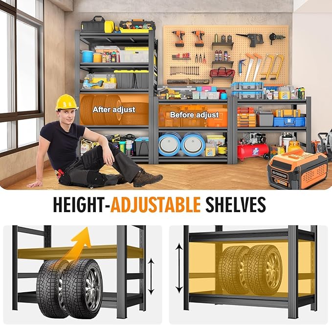 Metal Garage Shelving Unit,Heavy Duty 4-Tier Adjustable Storage Shelves,3000 lbs Capacity,Industrial Shelves for Heavy Tools and Equipment,for Garage,Basement