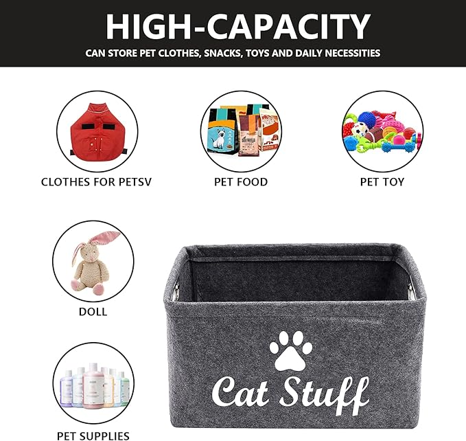 Geyecete Cat Apparel & Accessories/Cat Toys/Pet Supplies Storage Basket/Bin with Handles, Collapsible & Convenient Storage Solution for Office, Bedroom, Closet, Toys, Laundry(Grey)