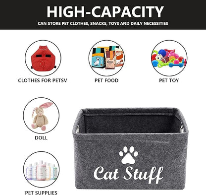 Geyecete Cat Apparel & Accessories/Cat Toys/Pet Supplies Storage Basket/Bin with Handles, Collapsible & Convenient Storage Solution for Office, Bedroom, Closet, Toys, Laundry(Grey)