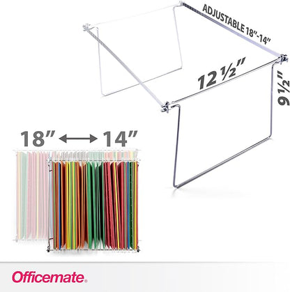 Officemate Hanging File Frame, Letter Size, Adjustable 14 to 18-Inches, 2 Count (Pack of 1),Silver, 91990