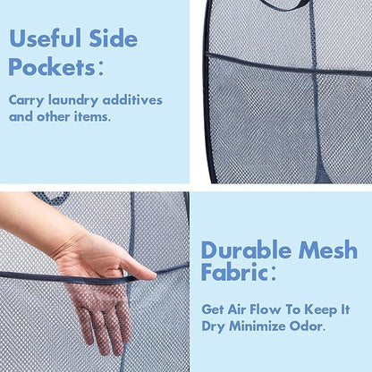DUCOO Pop Up Hamper, 1 PCS Mesh Pop Up Laundry Hamper, Foldable Mesh Laundry Basket with Space-Saving Design for Home, Dorm, Travel & Storage - Blue