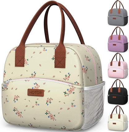 HOTOR Lunch Bag for Women & Men - Wear-Resistant Insulated Lunch Box with Large Capacity, Multi-Functional Cooler Bag for Office, Picnic, Blossom Beige, 12L, 12.20" x 6.30" x 10.20"