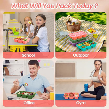 Bento Boxes Adult Lunch Containers 4 Pack, 5 Compartment Reusable Lunchable Containers for Kids, Stackable Snack Box With XXL Space for Sandwiches,Meal Prep for School