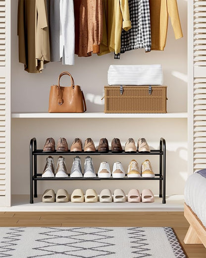 Kitsure Extendable Shoe Rack - 2-Tier Adjustable Metal Shoe Organizer, Sturdy Rust-Resistant Shoe Shelf for Entryway, Closet, or Bedroom, 17.5"–32.6" x 9.1" x 15.4", Black