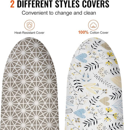 VEVOR Ironing Board with Large 43 x 13 Ironing Surface, Thickened 4 Layers Iron Board with Heat Resistant Cover and 100% Cotton Cover, 7 Adjustable Heights Ironing Board for Home Laundry Room Use