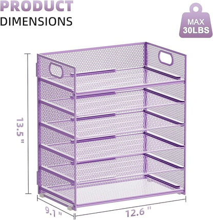 Marbrasse 6 Tier Paper Organizer Letter Tray - Mesh Desk File Organizer with Handle, Paper Sorter for Letter/A4 Office File Folder Holder - Purple