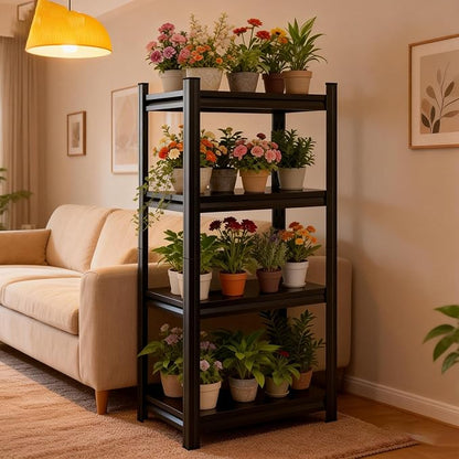 Plant Stand Indoor Outdoor,Metal Adjustable,4-Tier Plant Shelf,Accommodates Multiple Pots,Plant Shelves Suitable for Living Rooms,Gardens,Balconies (Black, 54''H x45.6''W x 12''D)