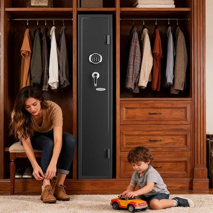 KAER 2-3 Gun Safe for Rifles and Pistols Guns Cabinet for Shotguns Quick Access Long Rifle Safes with Removable Rack LED Light Adjustable Shelves for Home Living Room Bedroom Closet Cloakroom (Black)