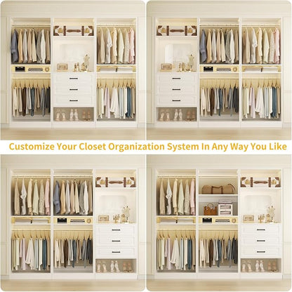 Unikito 75" Modular Closet Organizer System with Mirror & Drawers, 3-in-1 Freestanding Wardrobe Tower with Adjustable Shelves & Hanging Rods, Heavy-Duty Bedroom Storage for Walk-in Closets, White