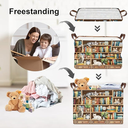 Clastyle Cat Book Shelf Basket for Reading Room Collapsible Toy Gift Kid Storage Basket Baby Clothes Organizer Nursery Bin