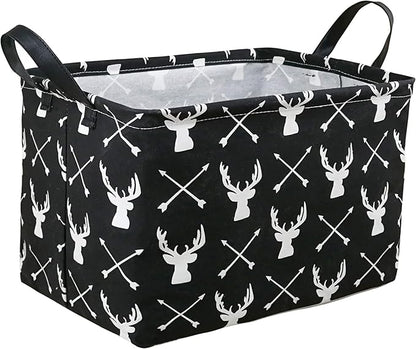 KUNRO Rectang Black Storage Basket Gift Shelf Basket Storage Bin, Nursery Basket Organizer Box for With Handles for Room Deco (Deer)