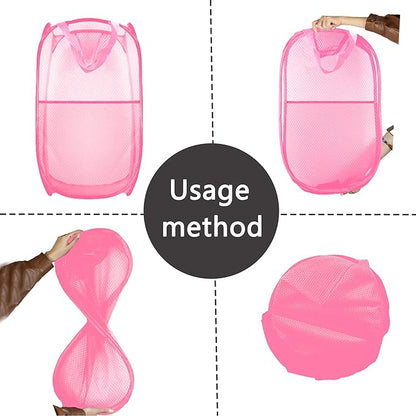 Collapsible Pop Up Laundry Hamper, Extra Large Mesh Foldable Laundry Basket Bag, 28" x 16" x 16", 2 Pack (Black + Pink)