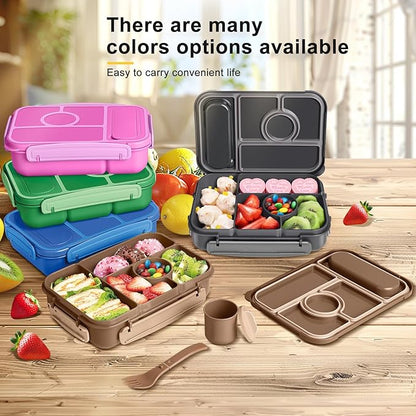 Bento Box Adult Lunch Box Kids,Lunch Containers for Adults/Kids/Toddler,5 Compartments Bento Lunch Box with Sauce Vontainers,Microwave & Dishwasher & Freezer Safe,BPA-Free (Brown)