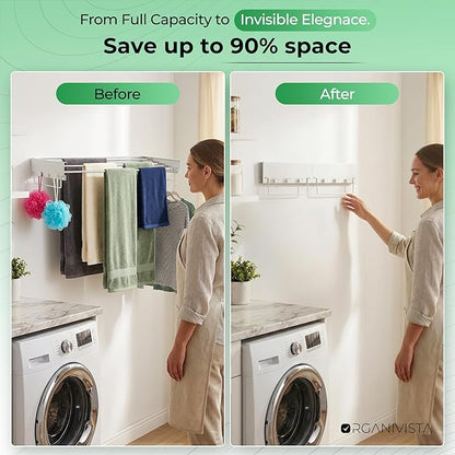 Laundry drying rack wall mount(40-INCH White), a wall mount clothes drying rack solution with reinforced metal frame, easy installation in tight spaces and foldable; drying rack clothing wall mounted.