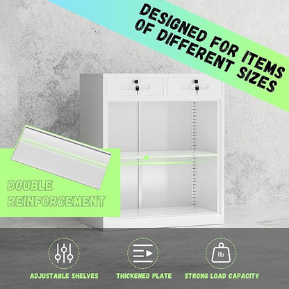 Bonusall Garage Storage Cabinet with 2 Drawers,42" Metal Office Cabinets with Doors and Shelves,Steel Pantry Cabinet for Home Office,School,Warehouse(White)