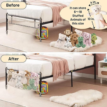 2 Pack Stuffed Animal Storage Net for Kids, Bedside Toy Organizer Net - Neatly Store Your Stuffed Animals, Cotton Bedside Stuffed Animal Storage Net with Tether, Stretches up to 35 Inches, Beige