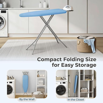 Yaheetech Foldable Ironing Board, Heavy Duty Iron Board with 9 Adjustable Heights, 4 Layer Cover and Safety Iron Rest, 52X14 Compact and Space Save Iron Board for Home Laundry Room Use, Blue