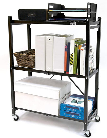 Origami 3-Shelf General Purpose Collapsible/Foldable Shelving Unit, Small Rack with Wheels | Organizer, Rolling Cart, Home Kitchen Laundry Closet Storage, Metal Wire, Pre-Assembled | Black