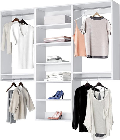 Modular Closets Vista Collection Closet Organizer System - 3 Piece Wall Mounted Kit with Hanging Rods & Shelves, White, Fits Closets 66” or wider