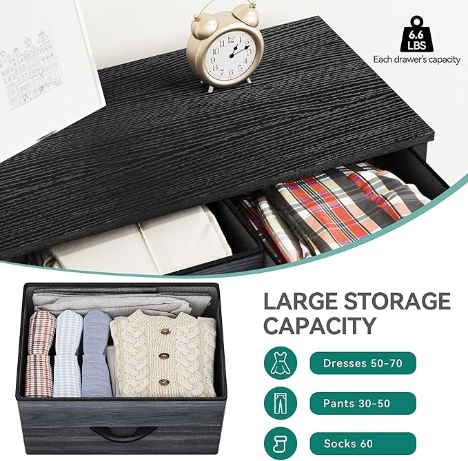 YITAHOME Fabric Dresser with 5 Drawers - Storage Tower with Large Capacity, Organizer Unit for Bedroom, Living Room & Closets - Sturdy Steel Frame, Wooden Top & Easy Pull Fabric Bins