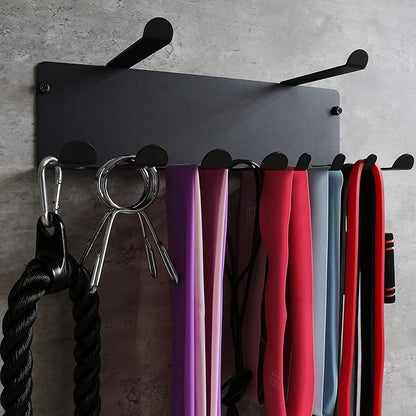 Resistance Bands Rack Wall Mount Home Gym Equipment Storage Rack for Resistance Bands, Jump Ropes, Yoga Mat, Foam Roller, Chains, 16.5", Black