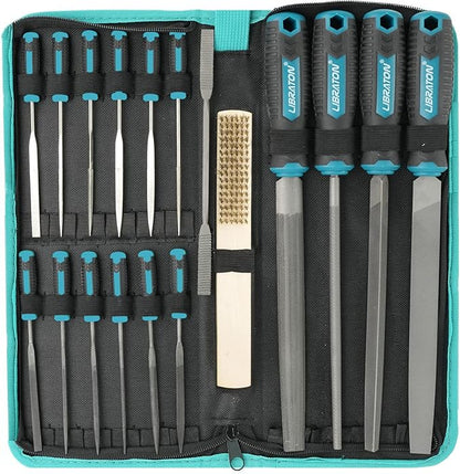 Libraton 31PCs Metal File Set, Metal Files, Metal Files for Steel, 12 Needle Files with Case, Riffler File, 12 Sandpapers, Steel Brush, File Sets for Wood and Metal, for Metalworking & Woodworking