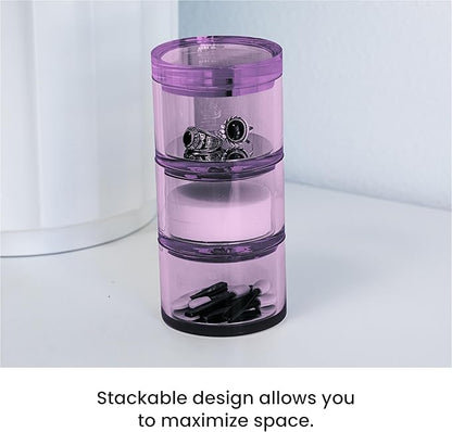 OfficeGoods 3-Tier Stackable Acrylic Holder- Stylish Desk Organizer and Storage for Office or Home – Transparent Round Design, Purple with Silver Metal Base