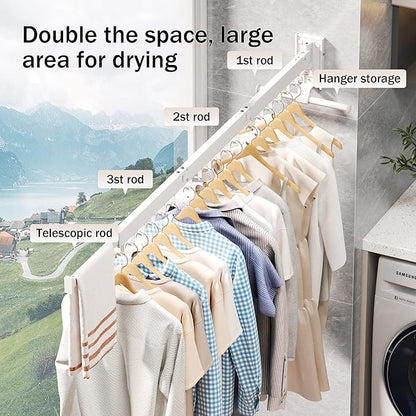 Drying Rack, Wall Mounted Clothes Rack, Aluminum, 220lbs Capacity, Foldable, White