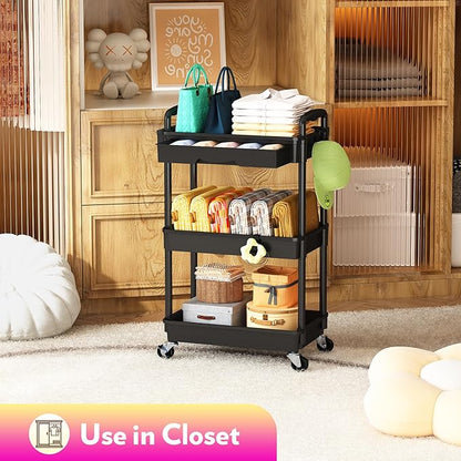Makeup Cart Organizer with Drawers, Floor Skincare Organizers Vanity Storage Organizer, Rolling Makeup Bathroom Storage Cart Cosmetics Display Cases for Skin Care Perfume Nail Polish, Black