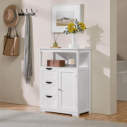 Yaheetech Bathroom Storage Cabinet Bathroom Floor Cabinet Freestanding Storage and Organizer with Door, 3 Drawers, Adjustable Shelf, 35.5 Inches Height, White
