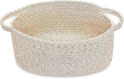 ABenkle Small Woven Basket 12"x 8"x 5" - Rope Room Shelf Storage, Cat Dog Toys Chest Box, Decorative Empty Gift With Handles - All Mixed Brown
